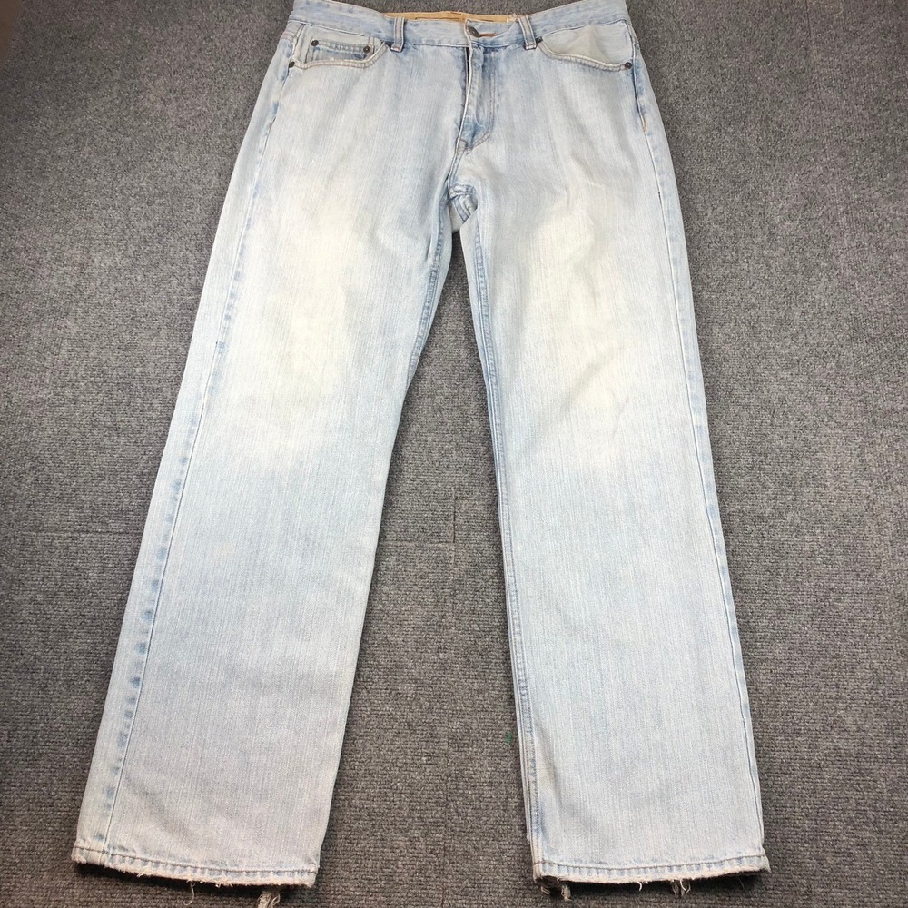 VTG‎ Plugg Light Wash Denim Jeans Distressed Hem Wide Leg Grudge Y2K
